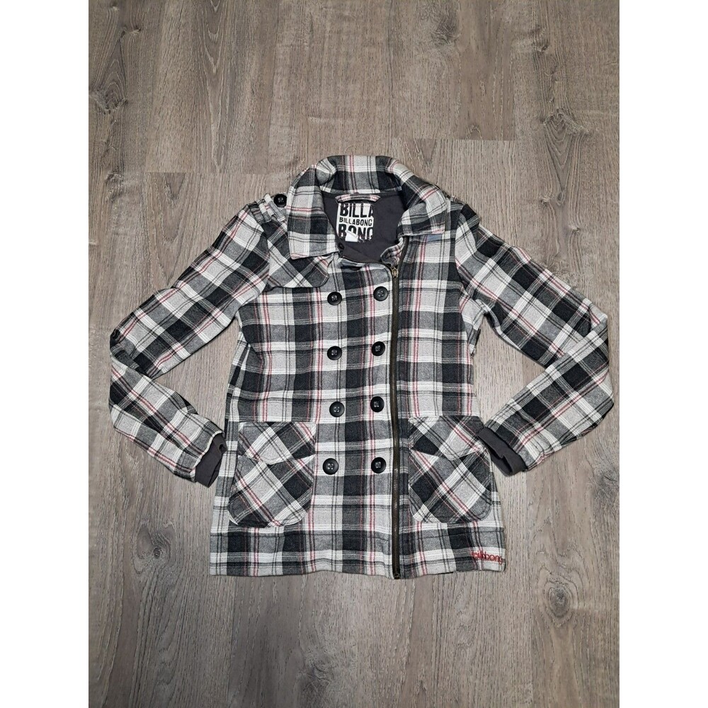 BILLABONG Women's Jacket M Buttons Lined Plaid Cotton Polyester GUC